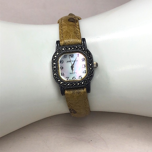 JUDITH JACK Swiss Movement MOP Face Marcasite Bezel Alligator Band Watch NWOT - Picture 6 of 17